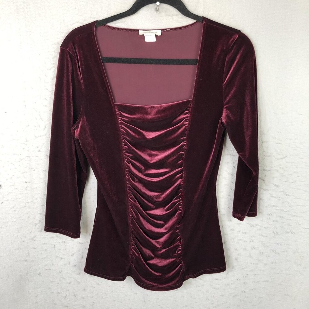 Boston Proper Burgundy Velvet Ruched Front Top